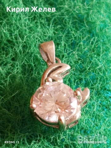 Сребърна висулка елегантна финна с инкрустиран кристал 38203, снимка 3 - Колиета, медальони, синджири - 54104318