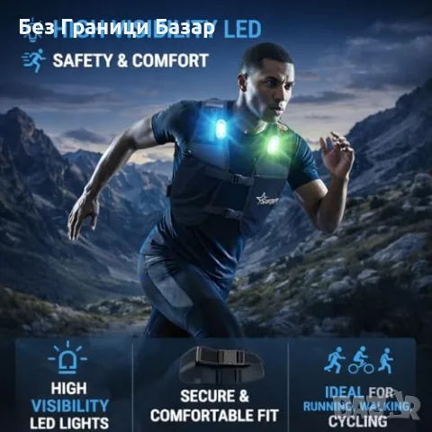Нова хидратираща Светлоотразителна жилетка за бягане с 3 LED лампи и бутилка 500 мл, снимка 6 - Спортна екипировка - 55647026