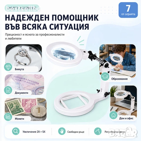 Голяма увеличителна настолна лупа лед осветление за четене бродиране, снимка 5 - Други инструменти - 29094382