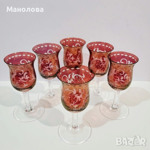 Шест чаши от Бохемско стъкло Egermann., снимка 3 - Колекции - 55289249