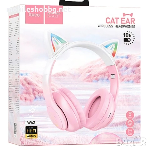 безжични слушалки розови светещи с ушички, снимка 4 - Bluetooth слушалки - 54178946