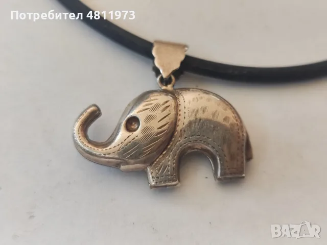 Сребърен медальон 925 слон с кожена верижка, снимка 4 - Колиета, медальони, синджири - 55441081