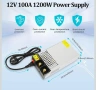 DC 12V 100A 1200W Захранващ трансформатор 220V AC към DC 12V 100A Конвертор 1200W нов, снимка 3