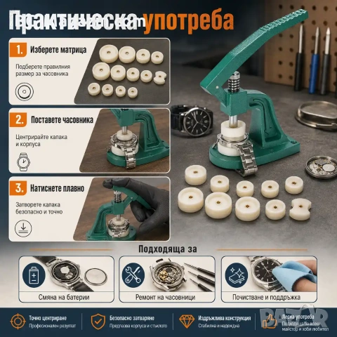 Висококачествена професионална часовникарска преса за затваряне на часовници инструмент часовникари, снимка 3 - Други инструменти - 50976176