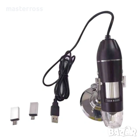 USB микроскоп 1600X с регулируемо LED осветление и стойка, снимка 6 - Друга електроника - 55237296