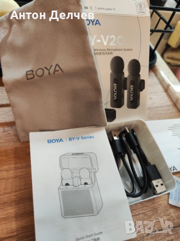 BOYA BY-V20 Безжични микрофони - Пълен комплект, нови, снимка 3 - Микрофони - 54939551