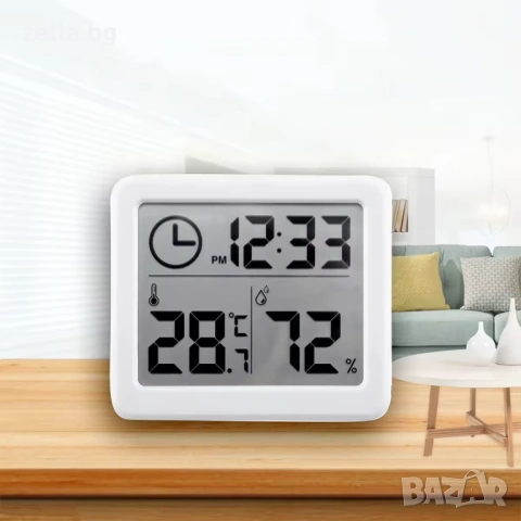 Дигитален термометър и влагомер с часовник, 3.2" LCD дисплей, ±1°C точност, за дома, офиса 10186, снимка 7 - Друга електроника - 54660522
