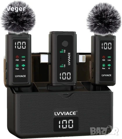 безжичен микрофон LVVIACE Wireless Lavalier Microphone 3 in 1