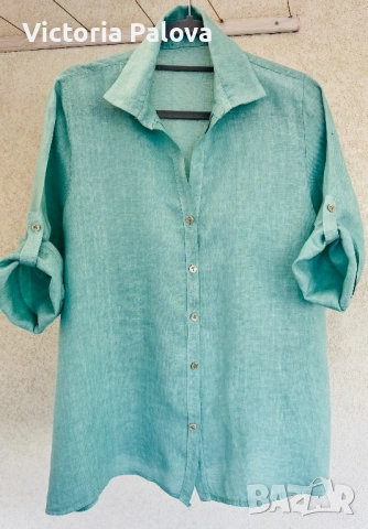 Дамска ленена риза красив цвят Ocean Air , снимка 6 - Ризи - 54152405