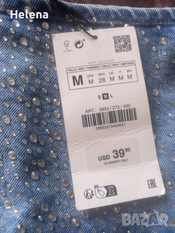 Нов дънков топ със стрази (камъни) Zara – размер M, снимка 7 - Рокли - 55185725