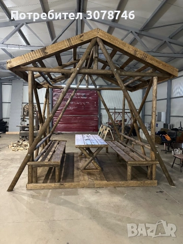 Дървена масивна беседка с пейки и маса , снимка 9 - Градински мебели, декорация  - 54211839