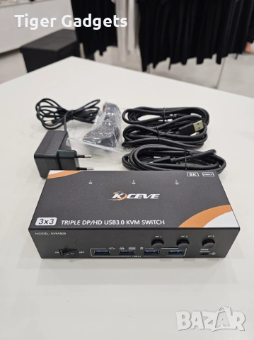 KCEVE KVM303 Triple Monitor KVM Switch – 3 компютъра към 3 монитора, 8K@60Hz / 4K@144Hz, снимка 6 - Други - 54519219