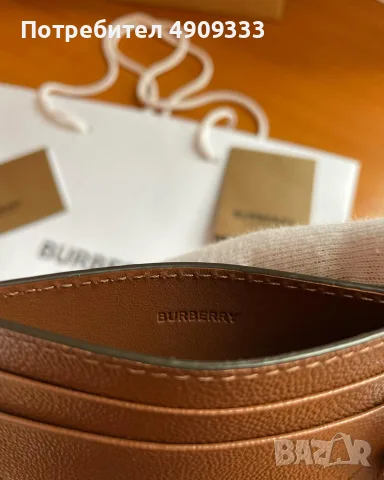 Кожено портмоне тип card holder, Burberry, тъмно кафяво, снимка 4 - Портфейли, портмонета - 55556028