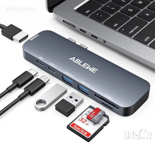 ABLEWE адаптер за MacBook, USB C хъб, 7 в 2, снимка 4 - Кабели и адаптери - 55185165