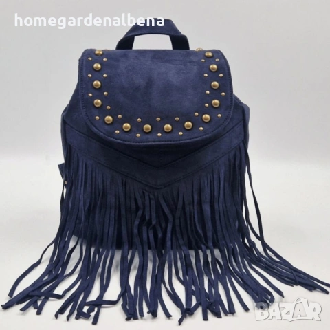 Велурена Дамска Раница с Ресни и Нитове | Бохо Стил, снимка 8 - Чанти - 54208697