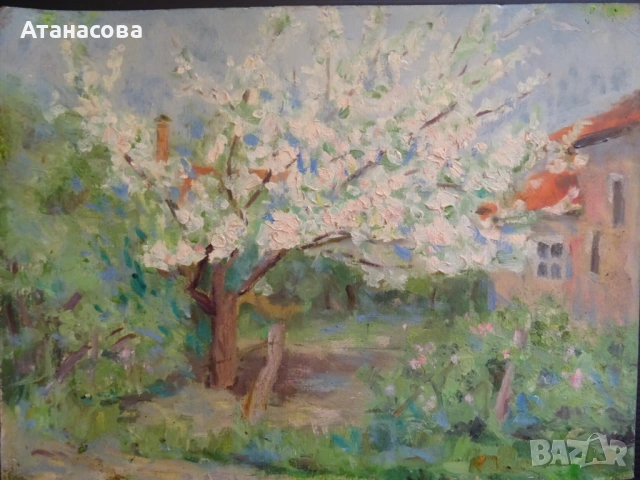 ТАНЯ ТАНЧЕВА картина Пейзаж Пролет масло 1990 г #2, снимка 2 - Картини - 54169963