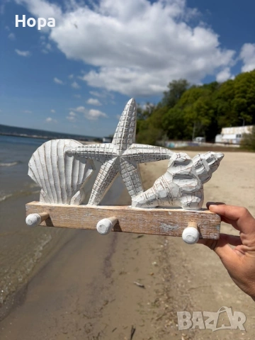 Закачалка за стена от дърво с морски декор 