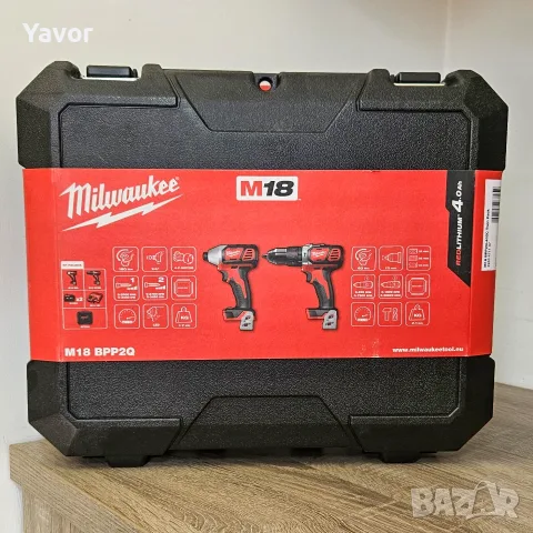 НОВ комплект Milwaukee M18 ударен гайковерт и винтоверт с 2 батерии 4Ah, зарядно и куфар