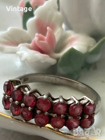 Уникален красив сребърен пръстен с естествени гранати , снимка 10 - Пръстени - 54134011