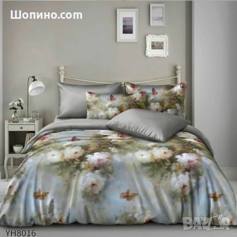 Флорални десени от памучен сатен с ластик, 4 части   4 части, двоен комплект С ЛАСТИК, снимка 16 - Спално бельо - 54068590