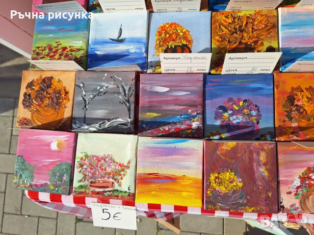 Малки рисувани картини с природа и море със статив , снимка 12 - Декорация за дома - 44423656