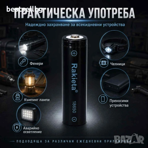 Акумулаторна батерия 18650 Li-ion 3.7V Rakieta 8800mAh презареждаща се, снимка 4 - Друга електроника - 39788841