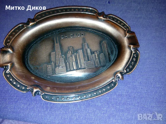 Меден пепелник Чикаго винтидж нов 135х98мм