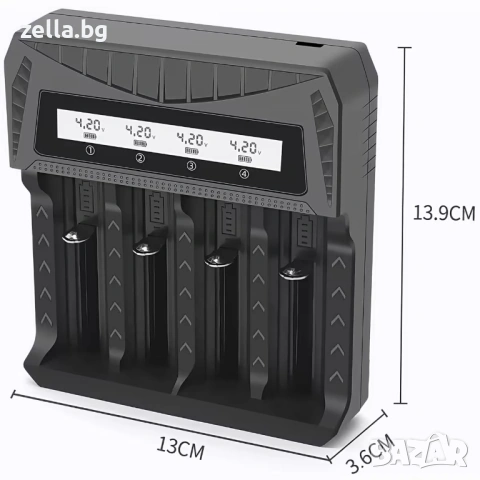 Универсално зарядно устройство за батерии 4 слота LCD – Li-ion Ni-MH AA AAA 26650 21700 USB-C 10446, снимка 4 - Друга електроника - 54703173