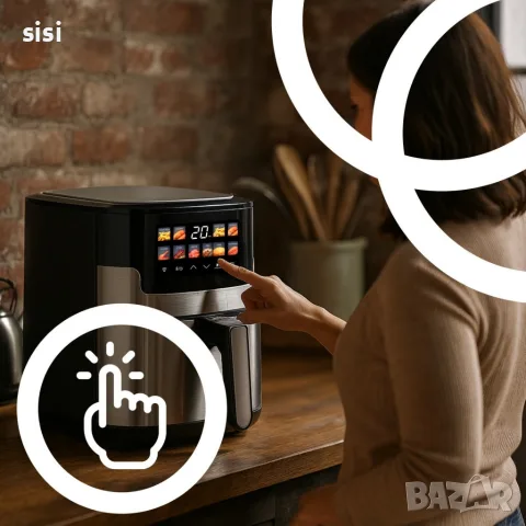 Смарт Еърфрайър , 2200W, XXL 6.5л, Wi-Fi Tuya App, 10 Програми, Неръждаема стомана, снимка 2 - Фритюрници - 55533620