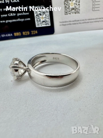 Сребърен пръстен с мойсанит (Диамант) 2 карата, снимка 8 - Пръстени - 54091874