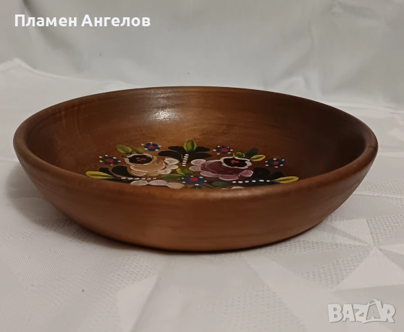 Винтидж ръчно рисувана дървена купа/чиния, снимка 4 - Декорация за дома - 54460486