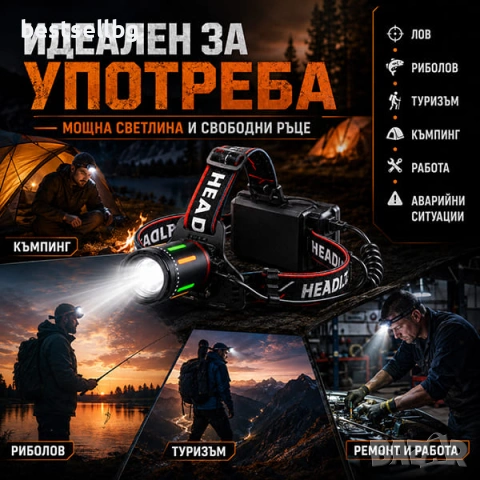 Мощен лазерен фенер LED челник за глава Power Bank лов риболов къмпинг, снимка 3 - Къмпинг осветление - 46818378