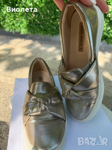 Zara, спортно-елегантни обувки в цвят златист, номер 36, в запазено състояние, снимка 8 - Дамски ежедневни обувки - 54662243