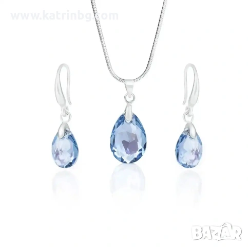 Комплект бижута Pear Shape с кристали Swarovski Aquamarine Shimmer – колие и висящи обеци