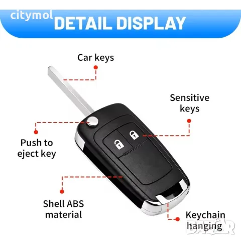 Кутийка за ключ с 2 бутона за OPEL/Vauxhall/Chevrolet, острие HU100, снимка 2 - Аксесоари и консумативи - 55588575