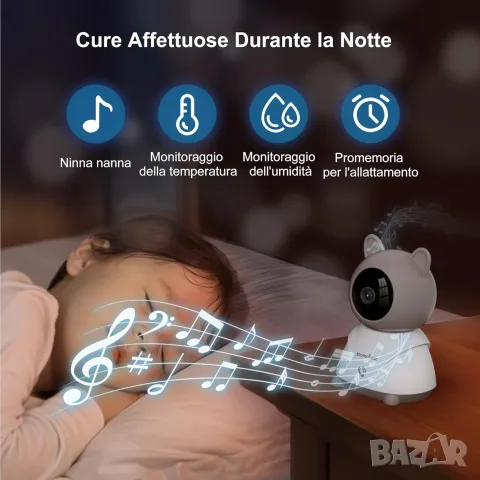 Смарт видео бебефон Kompinac M1 Video Baby Monitor,5-инчов екран с въртяща се Wi-Fi камера, снимка 5 - Бебефони - 55378891