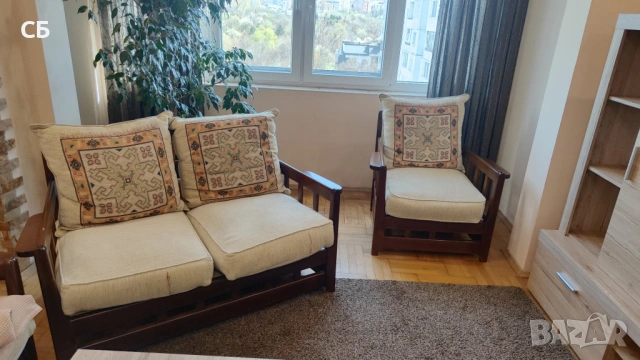 Винтидж италианска холова гарнитура от масивно дърво, снимка 6 - Дивани и мека мебел - 54171542