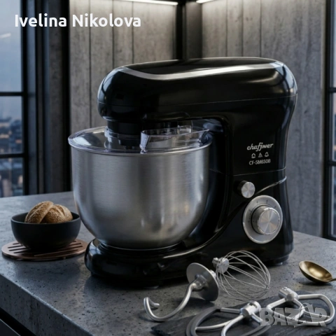 Планетарен миксер 1600W с 6.5L купа – мощност за перфектно тесто, кремове и десерти, снимка 2 - Миксери - 54451220