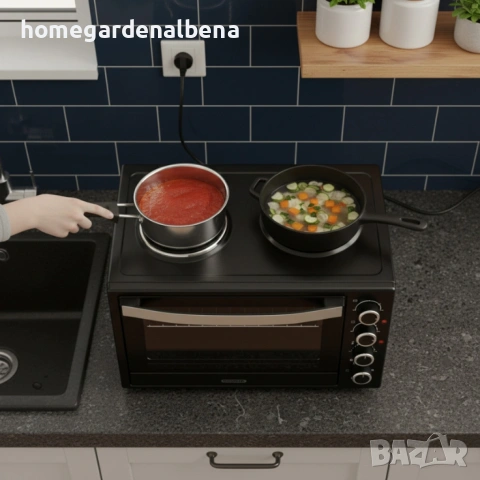 Малка готварска печка TERMOMAX TXC56CL 2 котлона фурна 55л 1600W 230°C, снимка 3 - Печки, фурни - 54165902