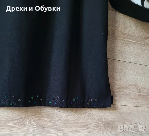 Черна ленена рокля с коланче и пайети , снимка 5 - Рокли - 55360104