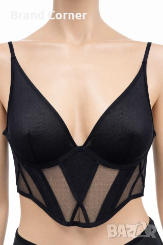 Hunkemöller сутиен-корсет 75B в черно с тюл и оформящи чашки