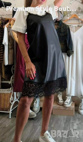 кожена рокля с дантела 