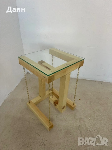 Масивна дървена помощна маса със стъклен плот, снимка 6 - Маси - 54229362