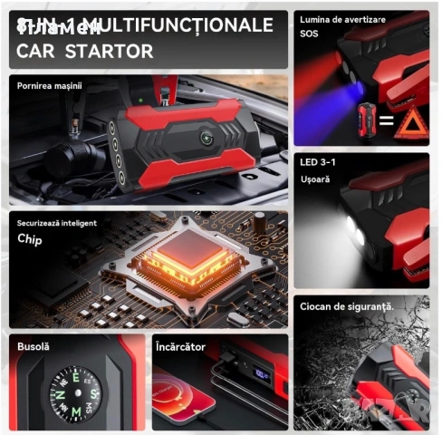 Автомобилен стартер 99800 mAh Power Bank Фенер Чук Комплект кабели с преносим твърд калъф, снимка 13 - Аксесоари и консумативи - 54866314