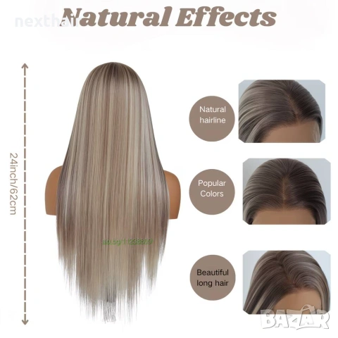 Лейс фронт перука 80 см русо-кафяв микс - синтетична 13х4 Lace Front, снимка 10 - Аксесоари за коса - 55049717