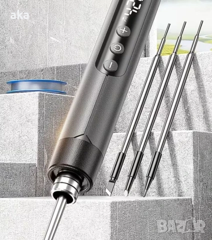 Безжичен поялник Solderig iron LED ДИСПЛЕЙ+LED ОСВЕТЛЕНИЕ+3 бр.различни сменяеми накрайника -нов-сив, снимка 10 - Поялници и запояване - 54698167