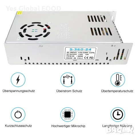 Захранващ блок inShareplus 24 V 15 A 360 W, снимка 2 - Захранвания и кутии - 55658822