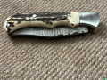 Сгъваем , джобен нож , еленов рог, дамаска стомана, снимка 4