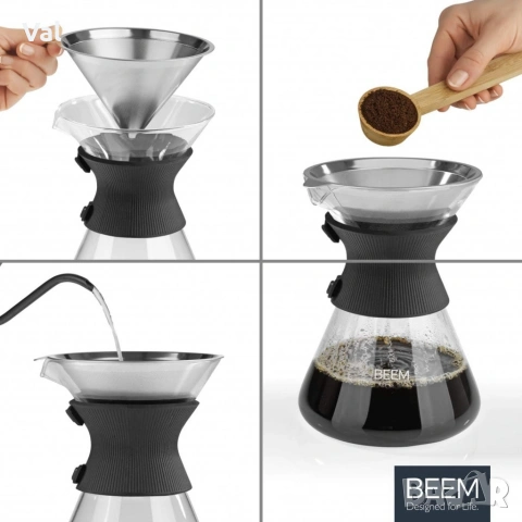 1бр/ Стъклена кана с метален филтър BEEM Classic Selection Pour Over (до 6 чаши), снимка 3 - Кани - 54923542