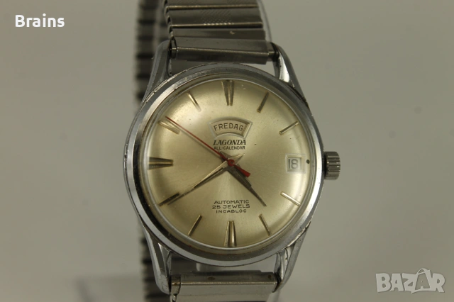 1960's LAGONDA Automatic 25 Jewels All Calendar Швейцарски Часовник, снимка 4 - Мъжки - 54100389